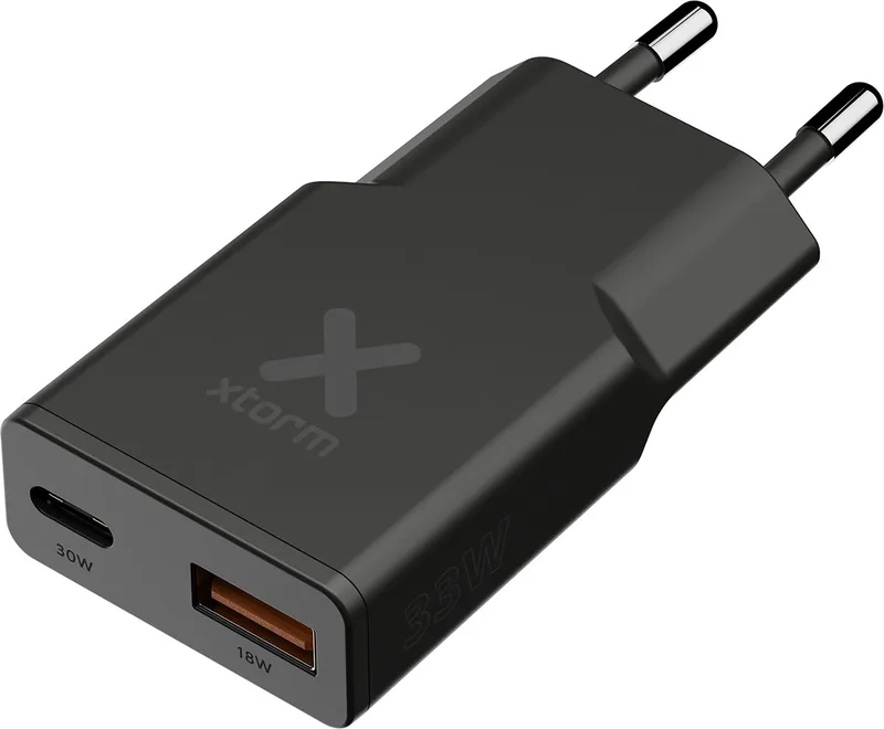 Go2 Evolution Slimline USB-C / USB-A Adapter - Dubbele Poort Oplader - Charger - 33W Krachtige Snellader Geschikt voor iPhone, Samsung en meer - Compacte USB C Oplader - Zwart von Xtorm in Zwart – 33W – Produktfoto