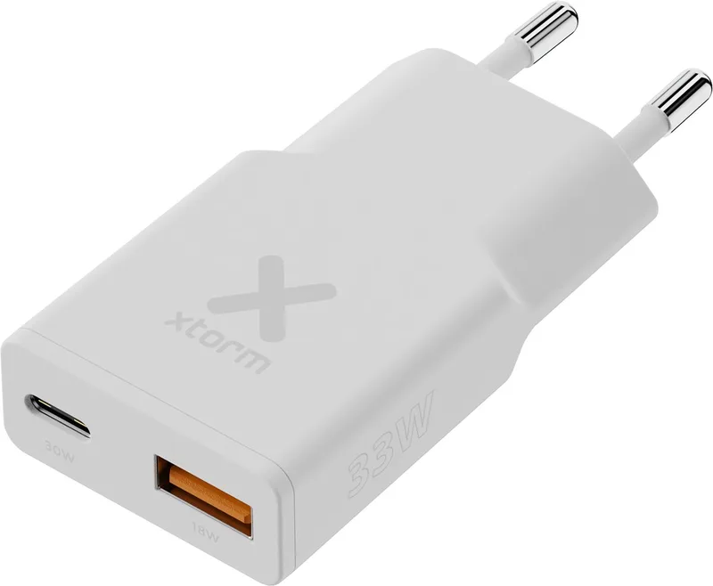 Go2 Slimline USB-C / USB-A Adapter - Dubbele Poort Oplader - Charger - 33W Krachtige Snellader - Compacte USB C Oplader - Wit van Xtorm in Wit 33W – productfoto