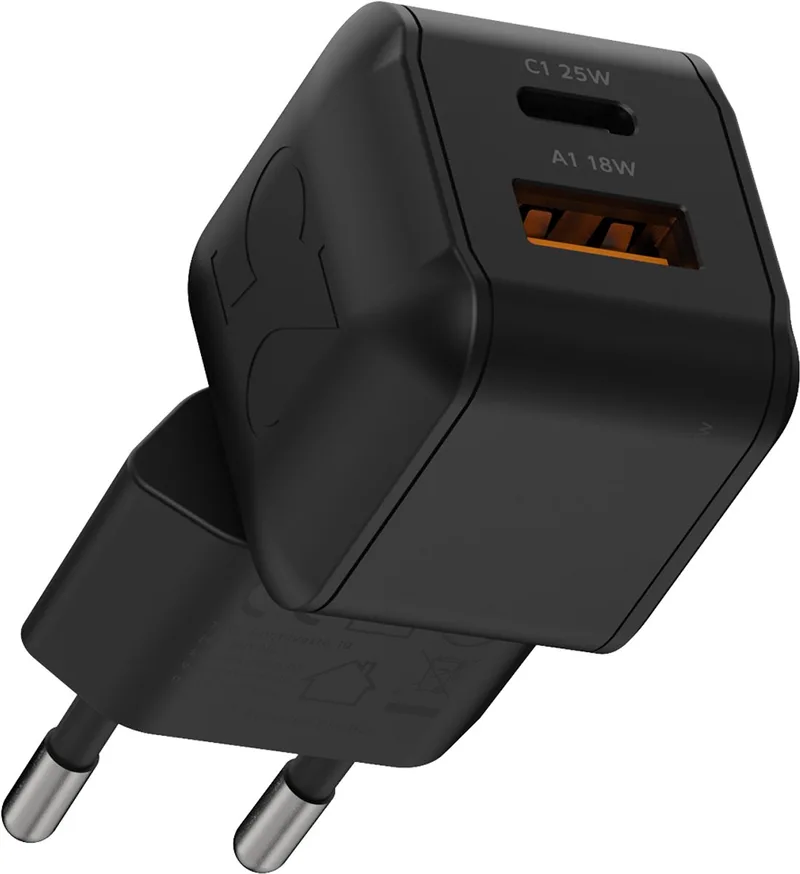 NextGen USB-C Oplader 25W – USB-C Snellader – Telefoon Oplader – GaN³ – USB-C & USB-A – Zwart von Xtorm in Zwart – 25W – Produktfoto