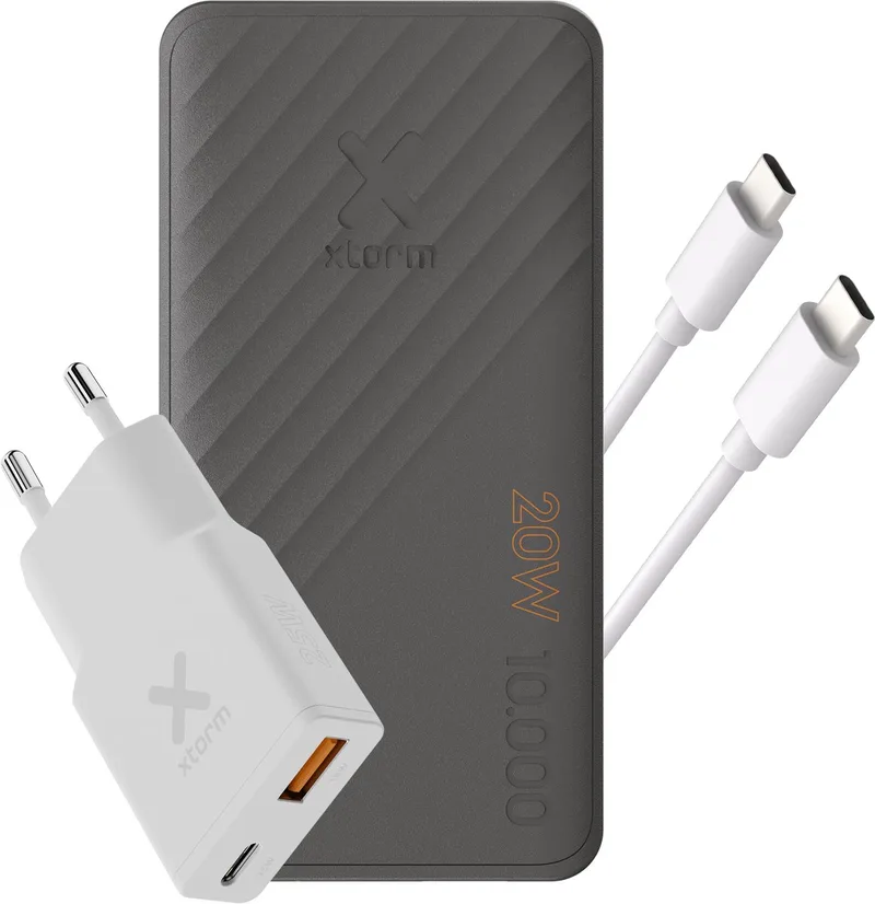SuperCharge PowerBank 10000mAh + 25W Go2 SlimLine Charger + USB-C naar USB-C Kabel - Noodpakket van Xtorm in Usb c – productfoto