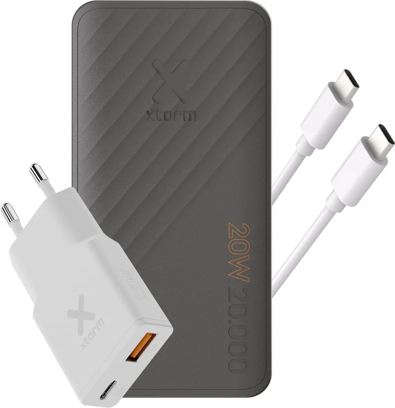 SuperCharge PowerBank 20000mAh + 33W Go2 SlimLine Charger + USB-C naar USB-C Kabel - Noodpakket van Xtorm in Usb c – productfoto