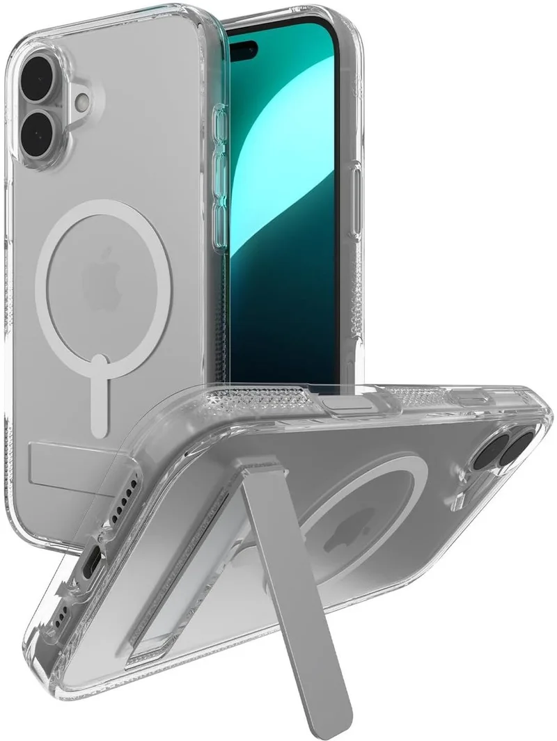 Crystal Palace Snap Kickstand - Hoesje Geschikt voor Apple iPhone 16 Plus - Compatibel met MagSafe / Qi2 - Grafeen Back Cover met Standaard - 4M Valbescherming från ZAGG i Transparent – produktbild