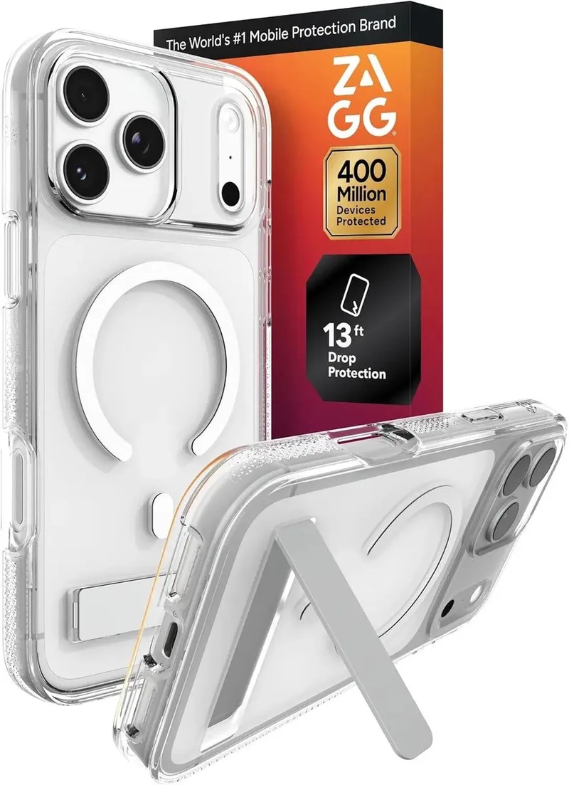 Crystal Palace Snap Kickstand - Hoesje Geschikt voor Apple iPhone 17 Pro Max - Compatibel met MagSafe / Qi2 - Grafeen Back Cover met Standaard - 4M Valbescherming by ZAGG in Transparent – product photo