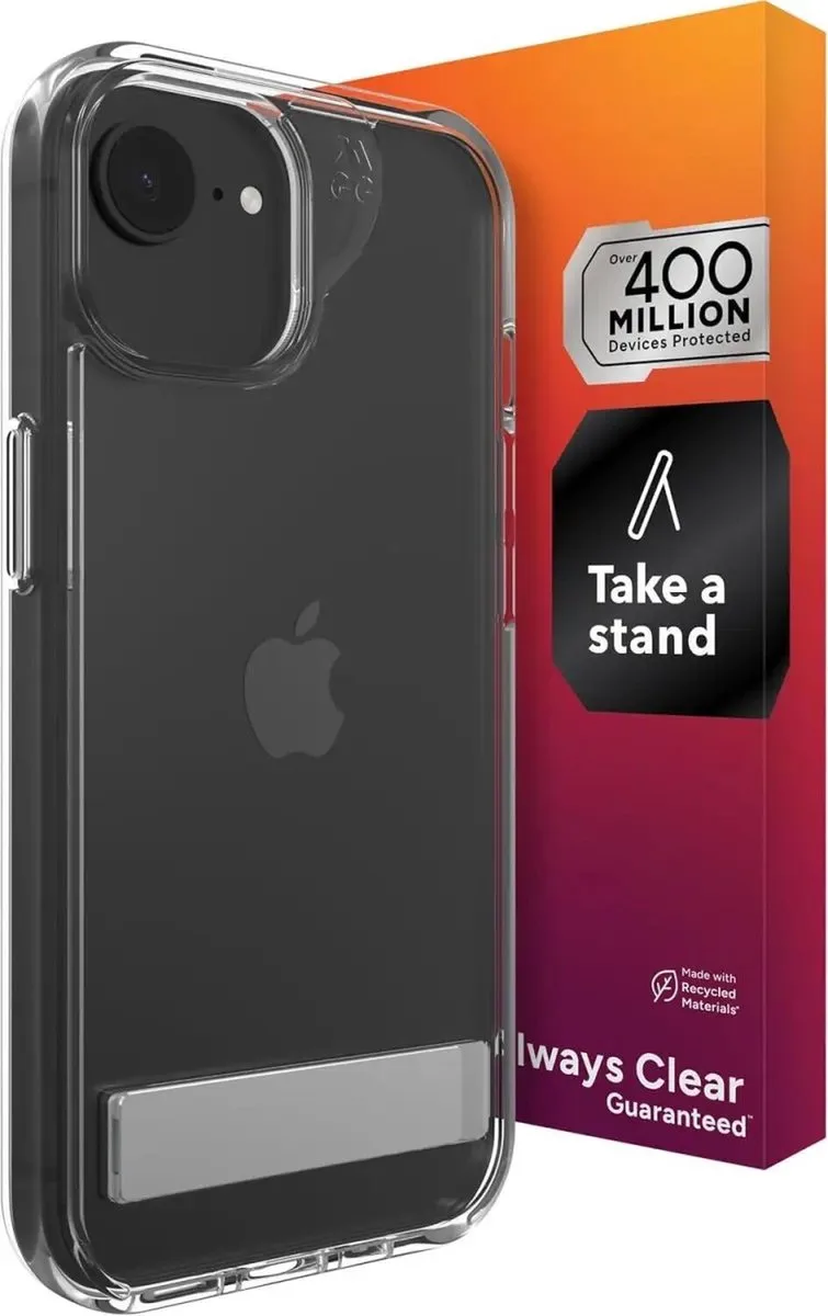 Crystal Palace Snap Kickstand - Hoesje Geschikt voor iPhone 17e / 16e / 15 / 14 / 13 - Graphene Back Cover met Standaard - 4M Valbescherming van ZAGG in Transparant – productfoto