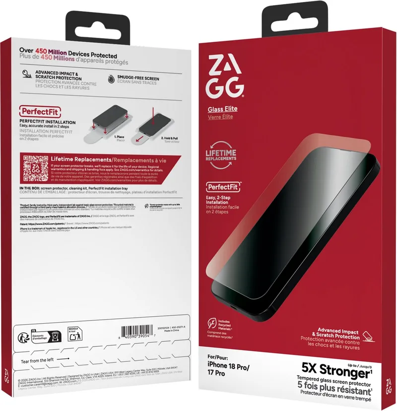 InvisibleShield Glass Elite - Screen Protector Geschikt voor Apple iPhone 18 Pro / 17 Pro - Tempered Glass - Gemakkelijke Installatie by ZAGG – product photo