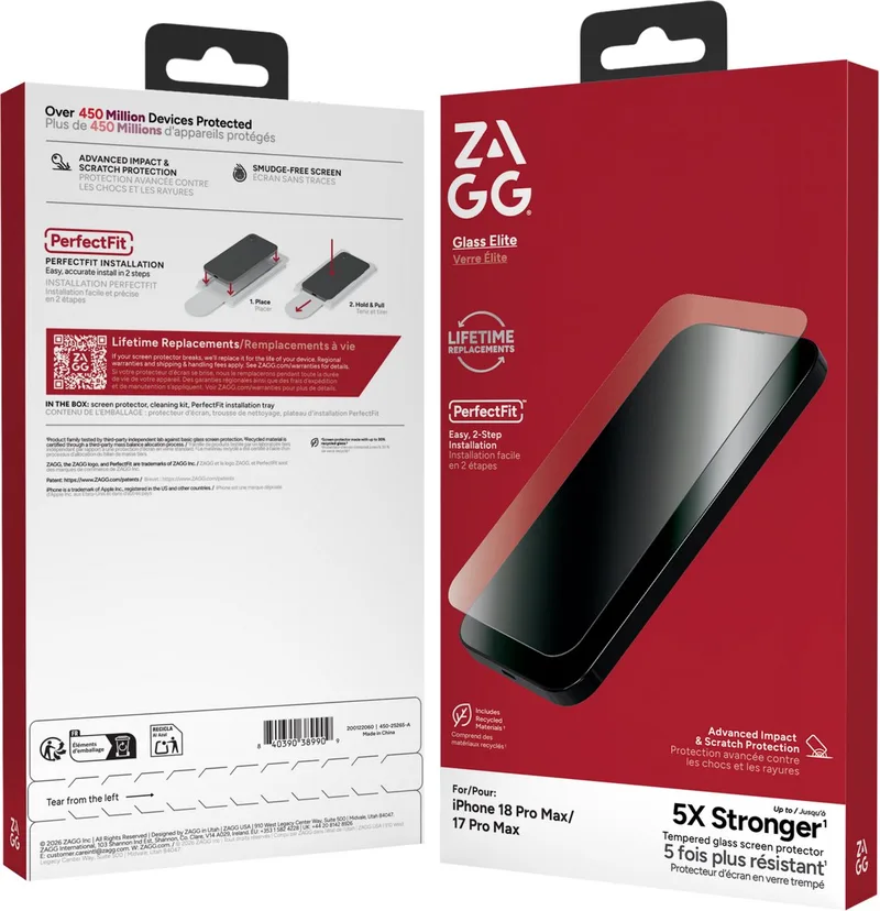 InvisibleShield Glass Elite - Screen Protector Geschikt voor Apple iPhone 18 Pro Max / 17 Pro Max - Tempered Glass - Gemakkelijke Installatie by ZAGG – product photo