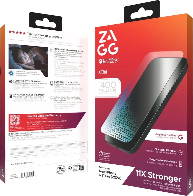 InvisibleShield Glass XTR4 Blue Light Screen Protector Geschikt voor Apple iPhone 16 Pro de ZAGG – photo produit