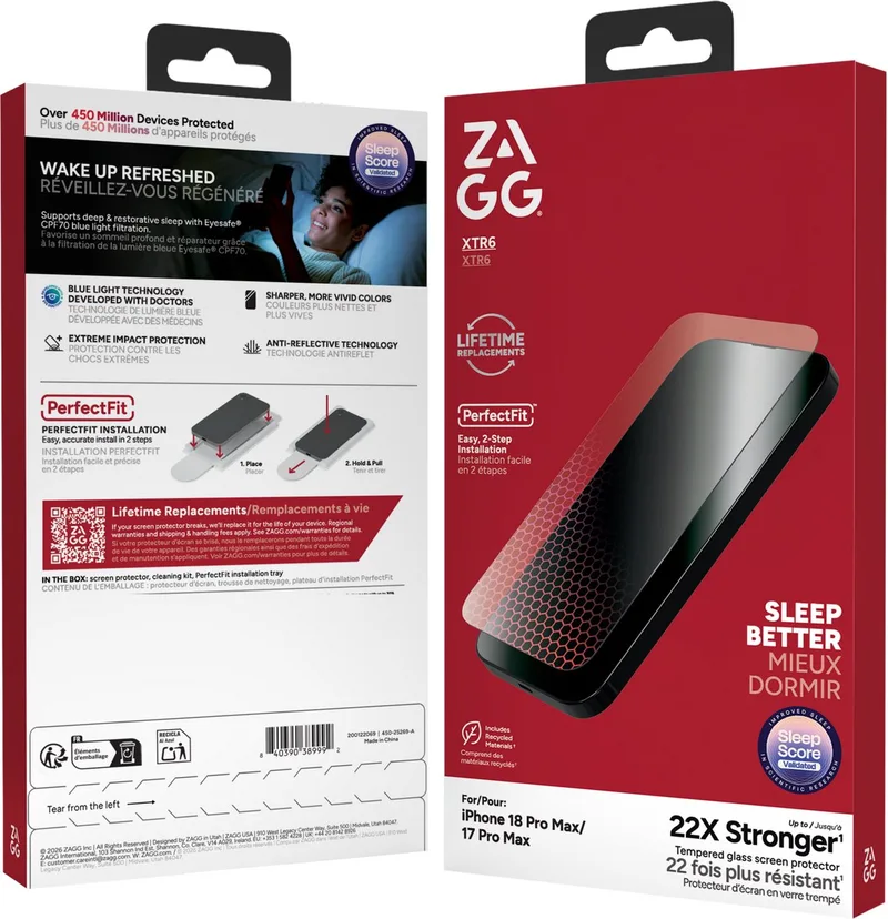InvisibleShield Glass XTR6 | Screen Protector Geschikt voor Apple iPhone 18 Pro Max | Anti-Blue Light Tempered Glass | Blauw Licht Filter | Ultra Sterk Glas | Anti Reflectie | Gerecycled Glas by ZAGG – product photo