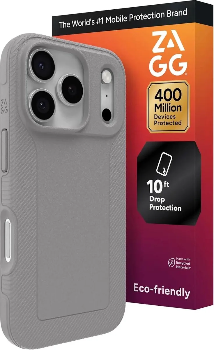 Luxe Snap Hoesje Geschikt voor Apple iPhone 17 Pro - Graphene Back Cover Compatibel met MagSafe / Qi2 - 3M Valbescherming - Gerecycled Materiaal - Grijs fra ZAGG i Sort – produktbillede