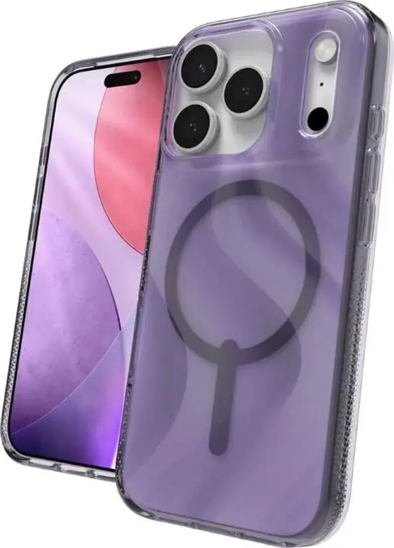 Milan Snap Hoesje Geschikt voor Apple 17 Pro Max - Back Cover Compatibel met MagSafe / Qi2 - Gerecycled Materiaal - Grafeen - Glitter Whirl fra ZAGG i Lilla – produktbillede