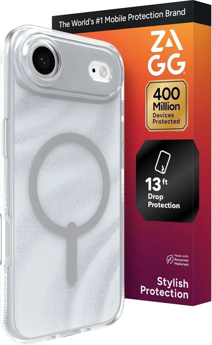 Milan Snap Hoesje Geschikt voor Apple Air - Back Cover Compatibel met MagSafe / Qi2 - Gerecycled Materiaal - Grafeen - Swirl Silver fra ZAGG i Gennemsigtig – produktbillede