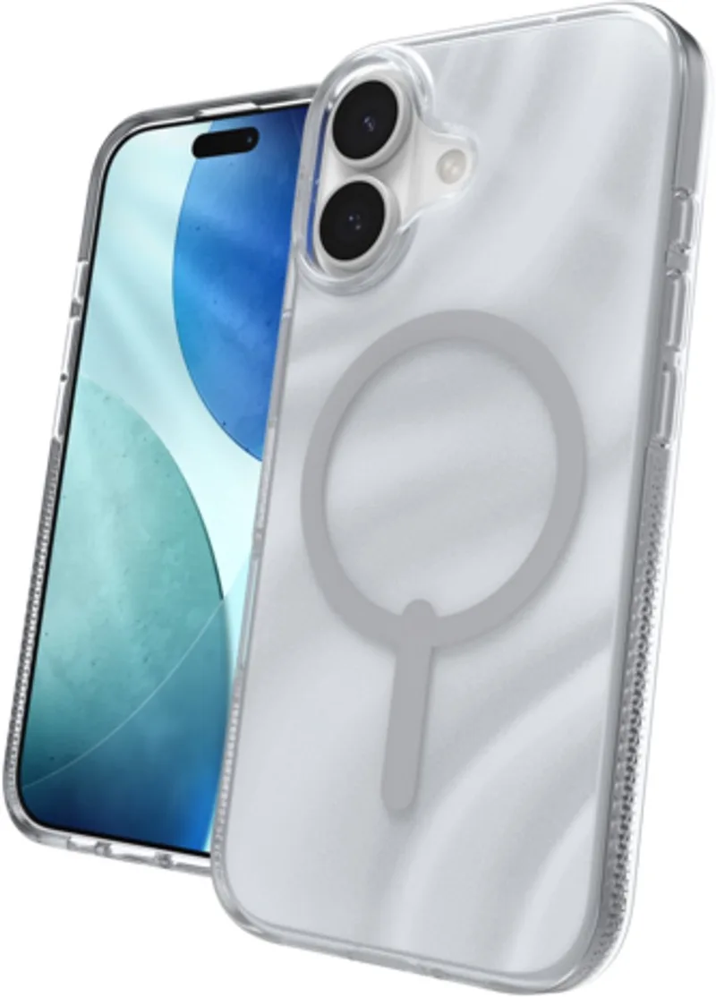 Milan Snap Hoesje Geschikt voor Apple iPhone 17 - Back Cover Compatibel met MagSafe / Qi2 - Gerecycled Materiaal - Grafeen - Swirl Silver de ZAGG en Transparent – photo produit