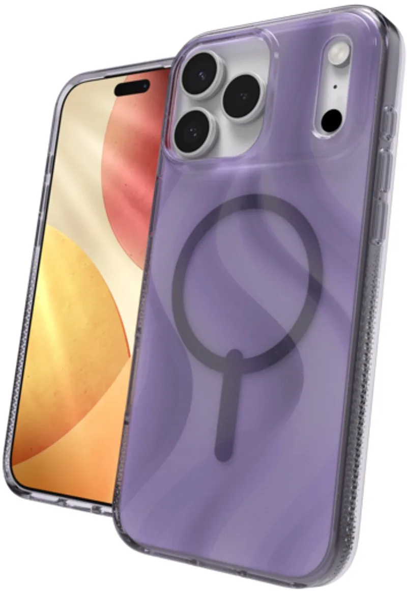 Milan Snap Hoesje Geschikt voor Apple iPhone 17 Pro - Back Cover Compatibel met MagSafe / Qi2 - Gerecycled Materiaal - Grafeen - Glitter Whirl by ZAGG in Purple – product photo
