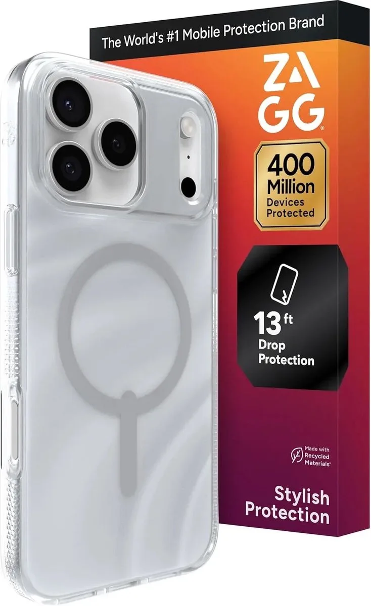 Milan Snap Hoesje Geschikt voor Apple iPhone 17 Pro Max - Back Cover Compatibel met MagSafe / Qi2 - Gerecycled Materiaal - Grafeen - Glitter från ZAGG i Transparent – produktbild