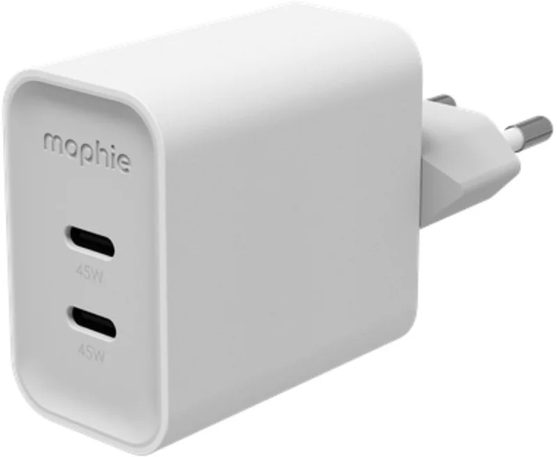 Mophie 45W Power Adapter met 2x USB-C Poort von ZAGG in Weiß – Produktfoto