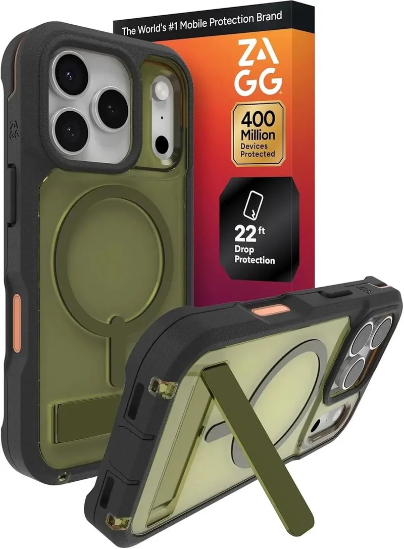 Rainier Snap Kickstand - Hoesje Geschikt voor iPhone 17 Pro - Compatibel met MagSafe - Grafeen Back Cover met Standaard van ZAGG in Groen – productfoto