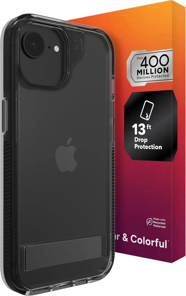 Santa Cruz Snap Hoesje Geschikt voor Apple iPhone 17e/16e/15/14/13 - Back Cover - met Kickstand - Transparant de ZAGG en Noir – photo produit